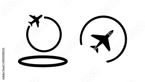 Air travel concept with planes in circular paths minimal black design silhouette