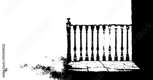 High contrast abstract balcony rail stencil design for urban decor