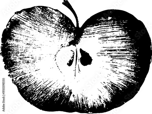 Abstract apple core silhouette in high contrast stencil style for artistic designs