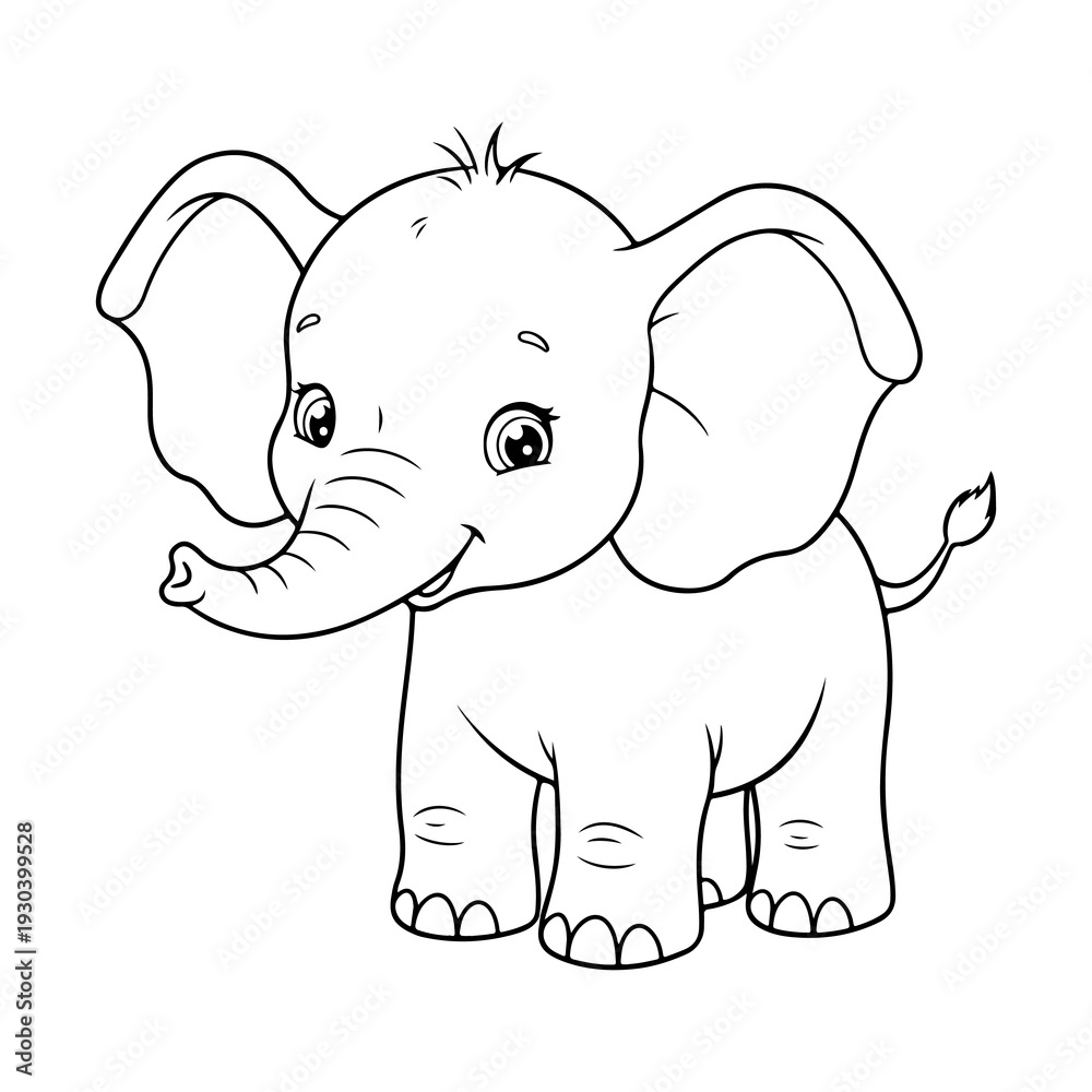 Obraz premium Baby elephant outline vector illustration for coloring