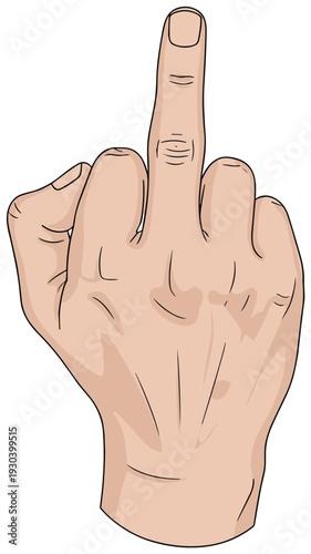 Middle Finger Hand Gesture Illustration Offensive Rude Symbol Cartoon Style Vector Isolated on Light Background