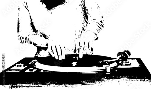 Dj mixing vinyl in abstract stencil art for music event design