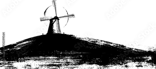 High contrast abstract moon and windmill stencil design