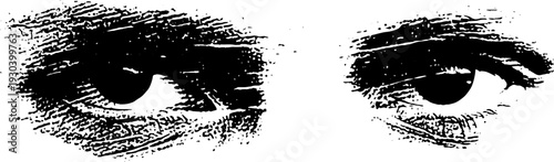 High contrast grunge abstract eye symbol in stencil style for creative design