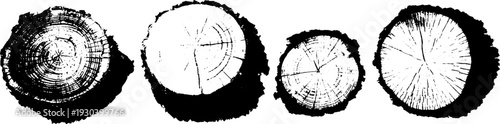 High contrast stencil style tree ring patterns for rustic design