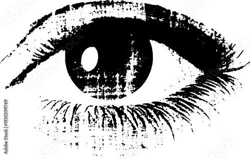 Abstract grunge eye symbol in high contrast stencil style design for posters and art