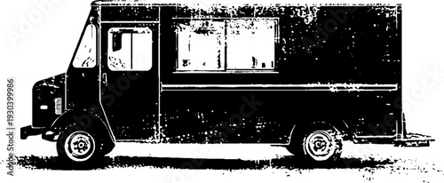 Vintage food truck side view in high contrast stencil style