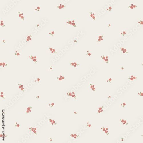 Seamless Floral Pattern with Small Red and Pink Flowers on Light Background
