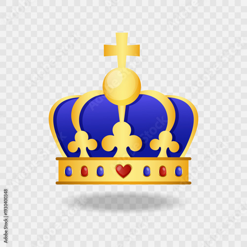Golden crown isolated on transparent background. Luxury monarch crowning jewel headdress. Crown icon for web design.Royal medieval headdress. Symbol of king or queen. Cartoon flat style. Vector 