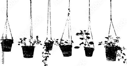 High contrast hanging plant macrame stencil design for interior decor