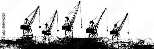 Industrial harbor cranes in high contrast stencil style art for contemporary decor