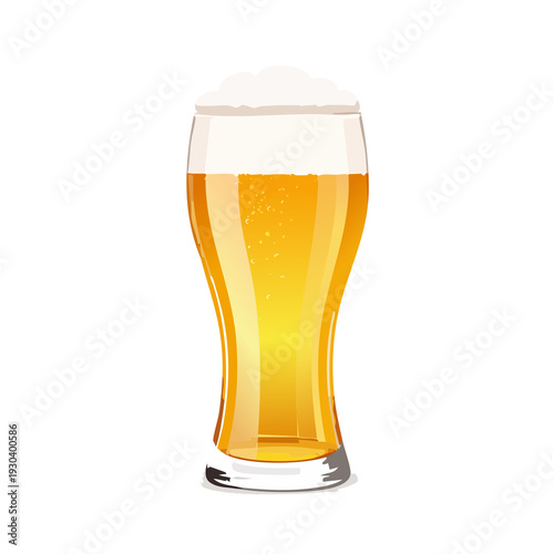 Cold beer served in a glass with a foamy top on a table during a gathering at a bar in the evening
