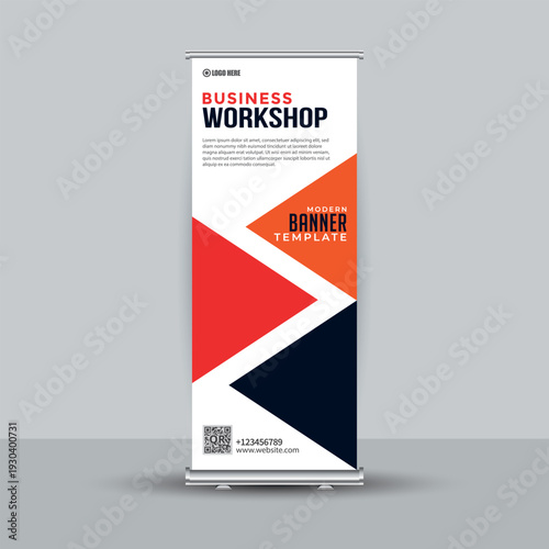 Business Workshop Roll Up Banner Template with Geometric Triangles