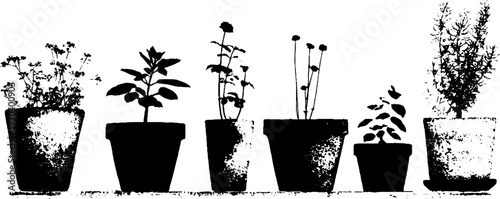 High contrast houseplant pot silhouette stencil art for home decor