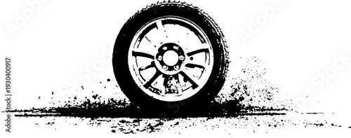 Abstract hubcap and spoke design in high contrast stencil style