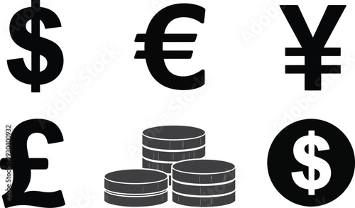 Currency symbols and coins illustration
