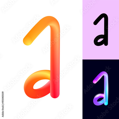 3D flexible or neon letter A, tubular alphabet, bright plastic bubble letter A, vector illustration 10EPS