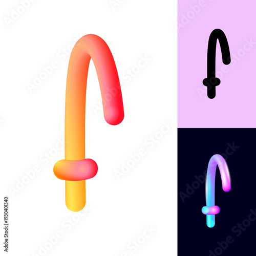 3D flexible or neon letter F, tubular alphabet, bright plastic bubble letter f, vector illustration 10EPS