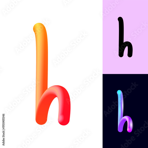 3D flexible or neon letter H, tubular alphabet, bright plastic bubble letter h, vector illustration 10EPS