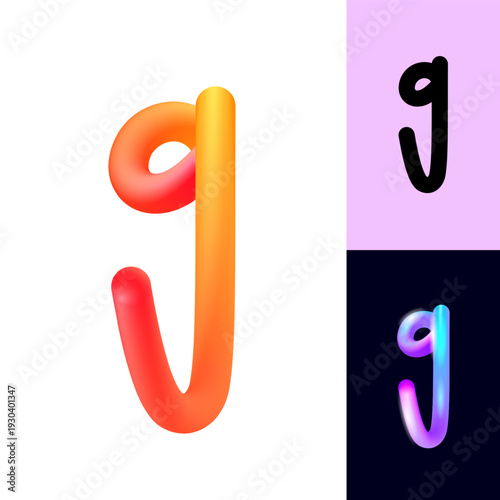 3D flexible or neon letter G, tubular alphabet, bright plastic bubble letter g, vector illustration 10EPS