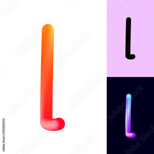 3D flexible or neon letter L, tubular alphabet, bright plastic bubble letter l, vector illustration 10EPS