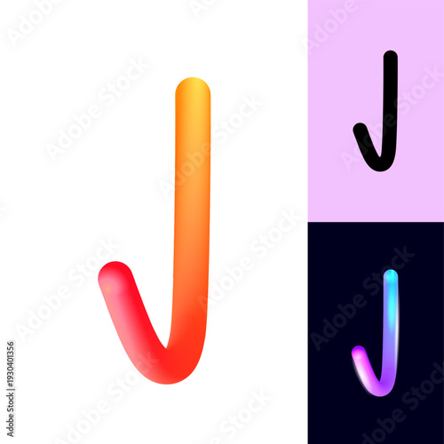 3D flexible or neon letter J, tubular alphabet, bright plastic bubble letter j, vector illustration 10EPS