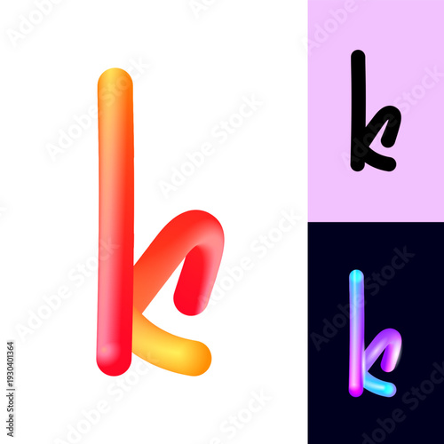 3D flexible or neon letter K, tubular alphabet, bright plastic bubble letter k, vector illustration 10EPS