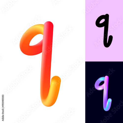 3D flexible or neon letter Q, tubular alphabet, bright plastic bubble letter q, vector illustration 10EPS