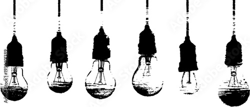 Abstract high contrast hanging light bulb filaments in stencil style for modern design