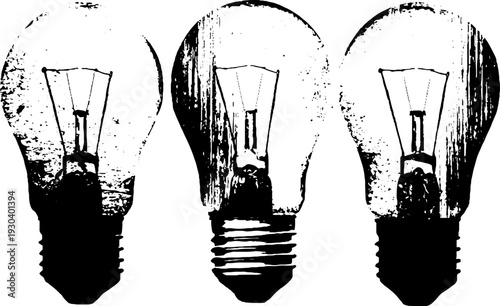 Abstract light bulb filaments in high contrast stencil style for retro design