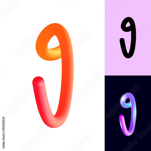 3D flexible neon number 9, tubular bright plastic bubble numbers, vector illustration 10EPS