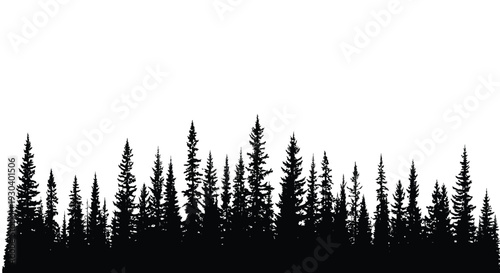 Pine Forest Silhouette Landscape Nature Tree Border Illustration