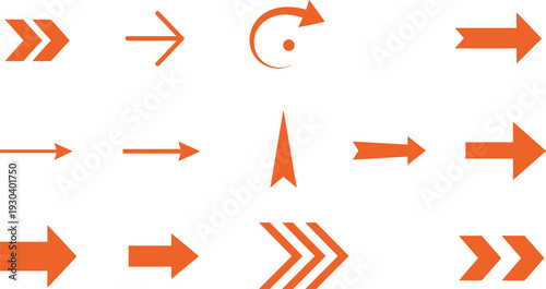 Dynamic Orange UI Navigation and Flowchart Arrow Set Featuring Sleek Linear Pointers Bold Block Arrows and Circular Loop Elements for Digital Design