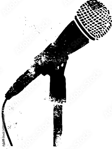 Abstract high contrast microphone silhouette in stencil style for music event designs