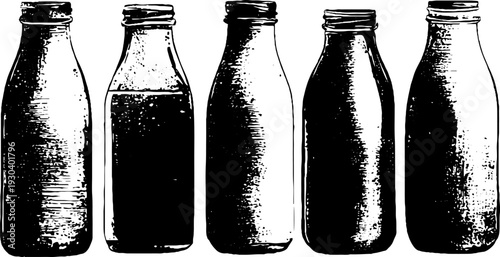 Vintage silhouette of milk bottles in high contrast stencil style for retro design