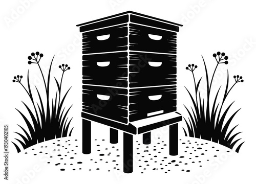 Beehive Apiculture Apiary Black Silhouette Vector Illustration
