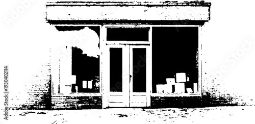 Neon shop window reflection in stencil style with high contrast for artistic design