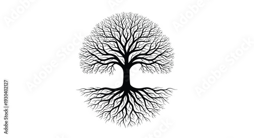 Tree of Life with Roots Silhouette Nature Symbol Illustration