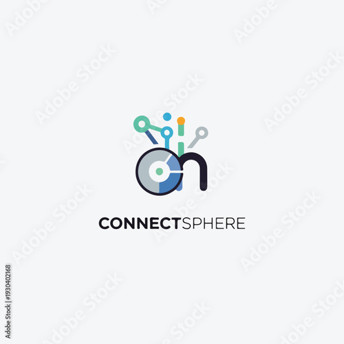 Modern logo combining "cn" with connected circles and lines, on a white background