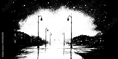 Urban night reflections in high contrast stencil art for creative design
