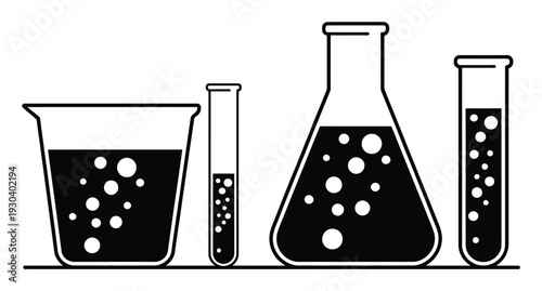 Black and White of Bubbling Laboratory Glassware