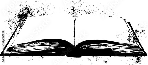 Open book silhouette with high contrast stencil style for education or literature design