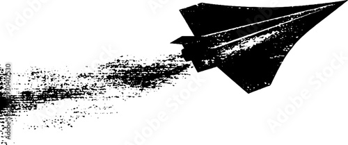 High contrast paper airplane silhouette with stencil effect for creative designs