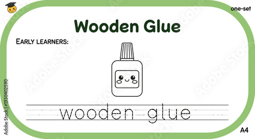 Cute Wooden Glue Bottle for Early Learners - Tracing Practice Worksheet