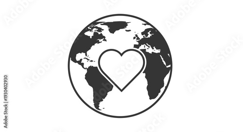 Globe with heart symbol inside.