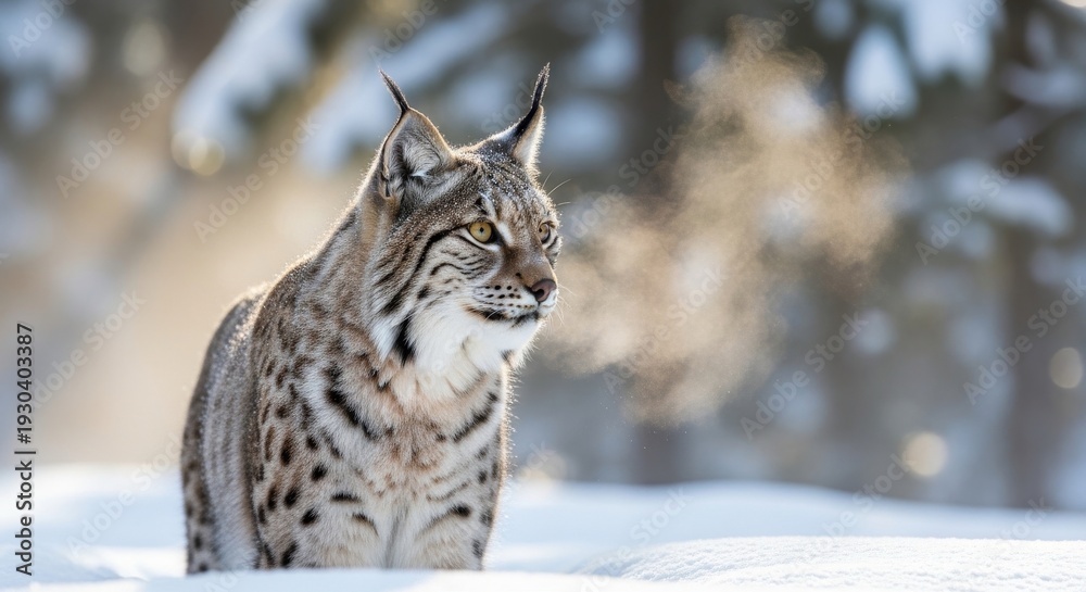 Fototapeta premium Close-up Portrait of a Majestic Lynx in Snow, Concept for Sharp Precision, Advanced Surveillance Intelligence, and Wild Animal Resilience in Winter