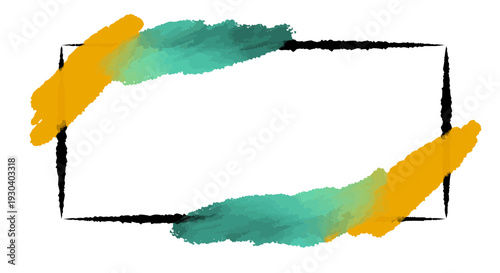 Dynamic artistic frame crafted with expressive brush strokes in contrasting teal and vibrant orange, enhancing digital and print design compositions