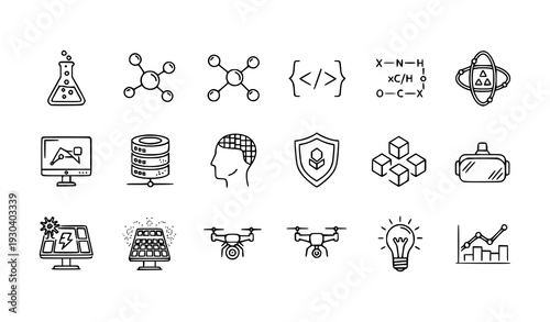Modern Science and Technology Outline Icons Pack Digital Laboratory Linear Vector Collection