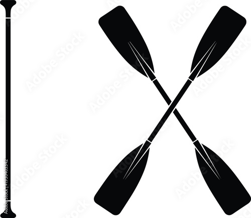 Paddle and Oar Silhouette Icon Set