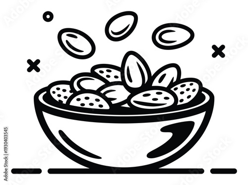 Bowl of Nuts Simple Black and White Vector Illustration